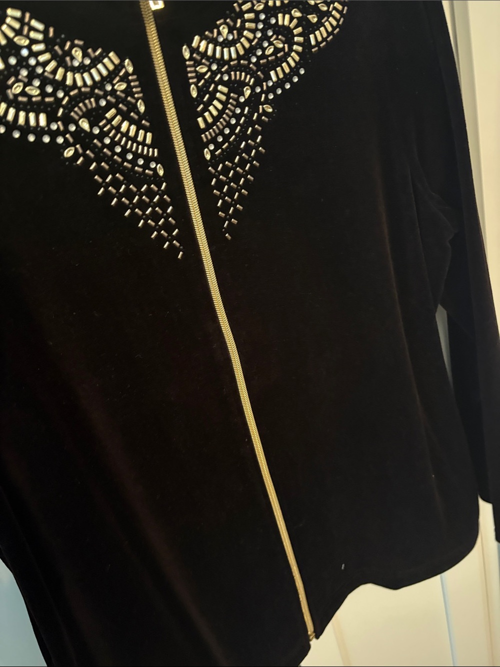 Chico's Black Velour Zip Jacket with Bead Embellishment - Picture 6 of 9